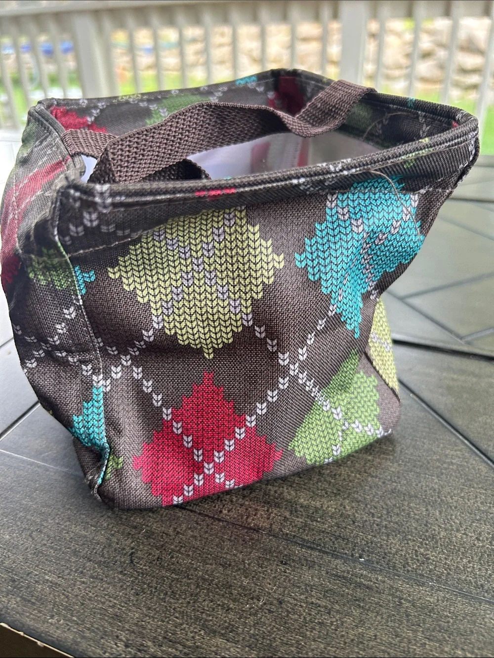 Thirty one carry all caddy small tote in brown argyle htf grandpacore college
